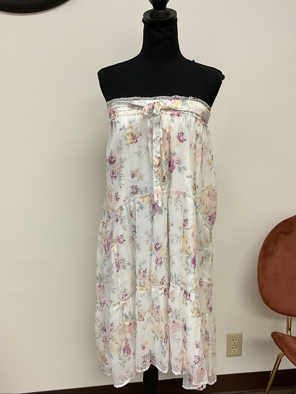 Abercrombie & Fitch White Strapless Floral Midi Dress